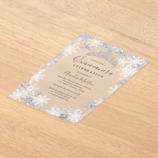 Winterschneeflocken bewaldetes Quinceanera Acryleinladungen (Ablage )