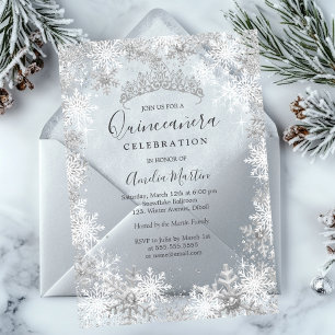 Winterschneeflocken bewaldetes Quinceanera Acryleinladungen