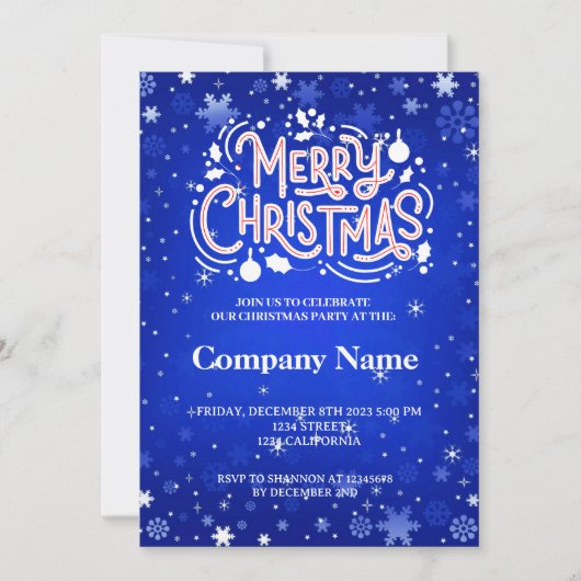 Winterschneeflocken blau Frohe Weihnachtsfest Part Einladung (Vorderseite)