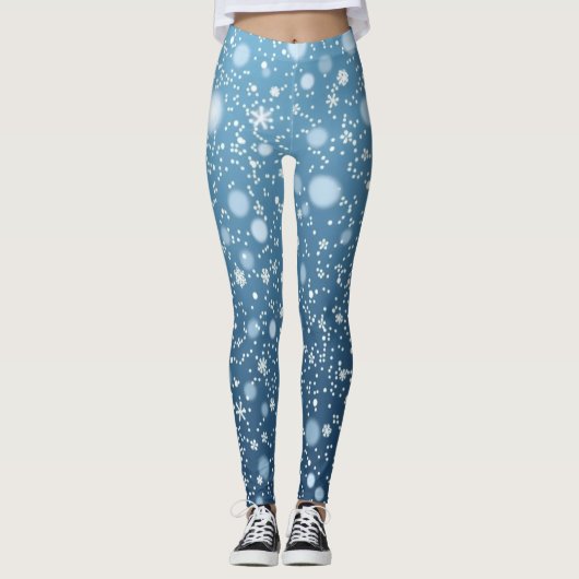 Winterschneeflocken Blau Leggings (Vorderseite)