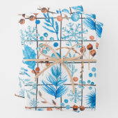 Winterschneeflocken blauer Beerenfedereis Geschenkpapier Set (Beispiel)