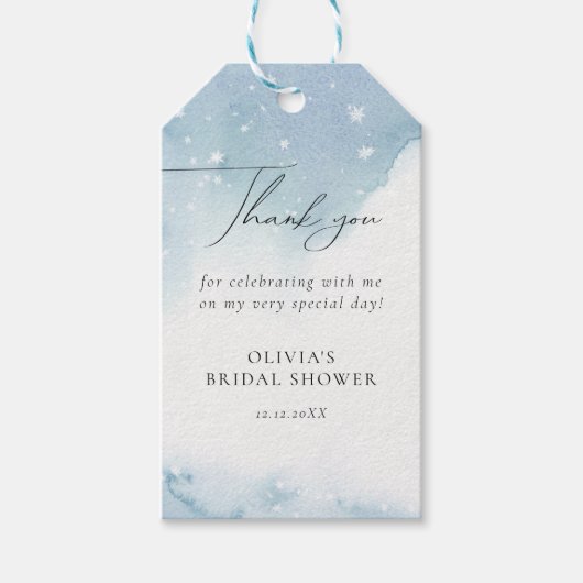 Winterschneeflocken Blaues Brautparty Geschenkanhänger (Vorderseite)