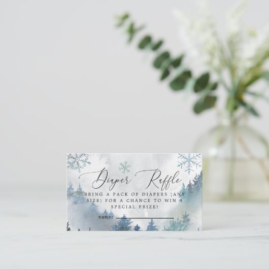 Winterschneeflocken Blue Diaper Raffle Ticket Encl Begleitkarte (Stehend Vorderseite)