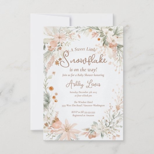 Winterschneeflocken Blume Einladung (Vorderseite)