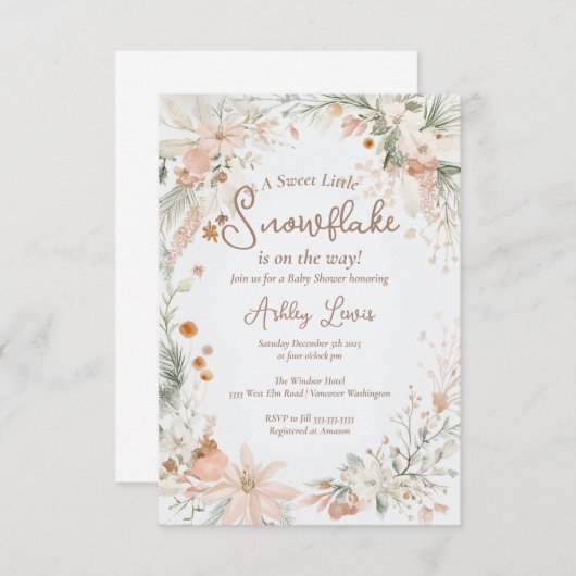 Winterschneeflocken Blume Einladung (Vorne/Hinten)