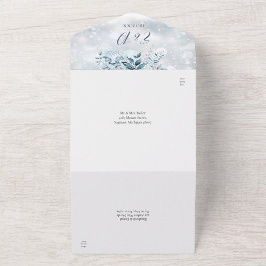 Winterschneeflocken Blumendetails UAWG Hochzeit All In One Einladung (Außenbereich)