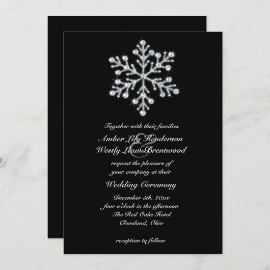 Winterschneeflocken Einladung Hochzeit 2 (Vorne/Hinten)