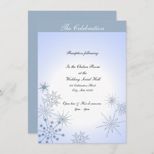 Winterschneeflocken Eisblau Einladung (Vorne/Hinten)