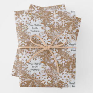 Winterschneeflocken Elegante Personalisierte Weihn Geschenkpapier Set