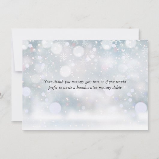 Winterschneeflocken Elegantes Herzensskript Dankeskarte (Rückseite)