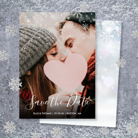 Winterschneeflocken Elegantes Script-Foto Save The Date