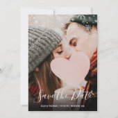 Winterschneeflocken Elegantes Script-Foto Save The Date (Vorderseite)