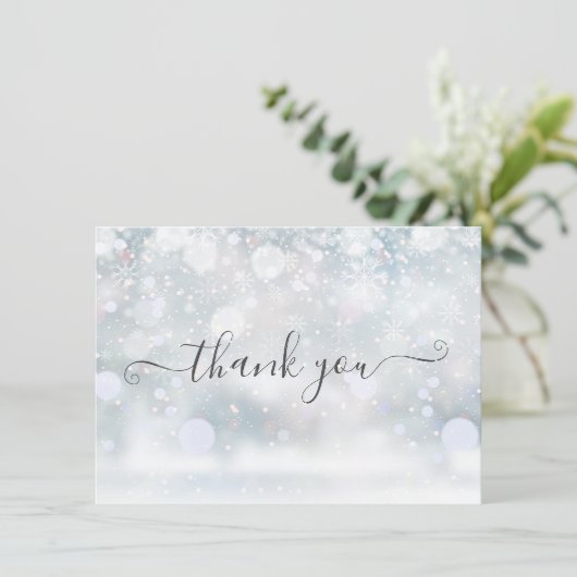 Winterschneeflocken Elegantes Skript Dankeskarte (Stehend Vorderseite)