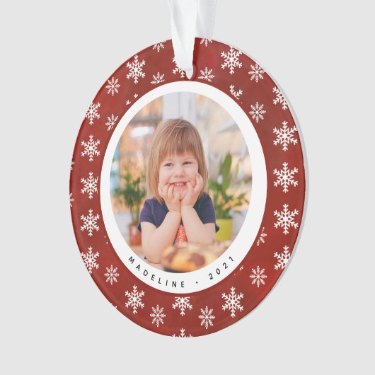 Winterschneeflocken Foto Name Weihnachtsschmuck Ornament (Vorderseite)