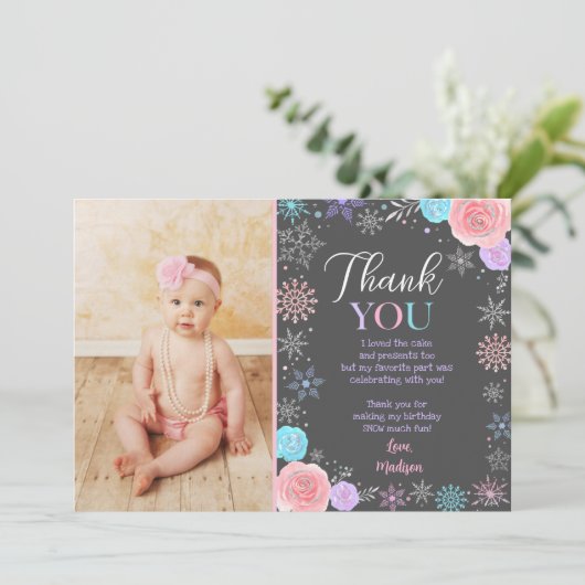 Winterschneeflocken Geburtstag Danke, Karten (Stehend Vorderseite)