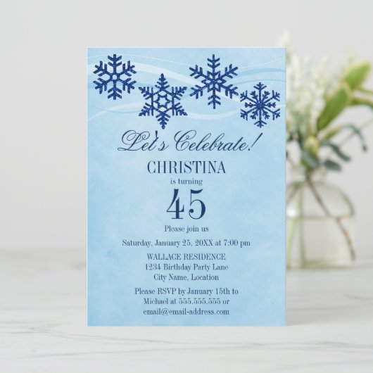 Winterschneeflocken Geburtstagsparty Einladung (Stehend Vorderseite)