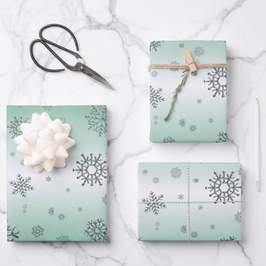 Winterschneeflocken Geschenkpapier Set (Vorderseite)