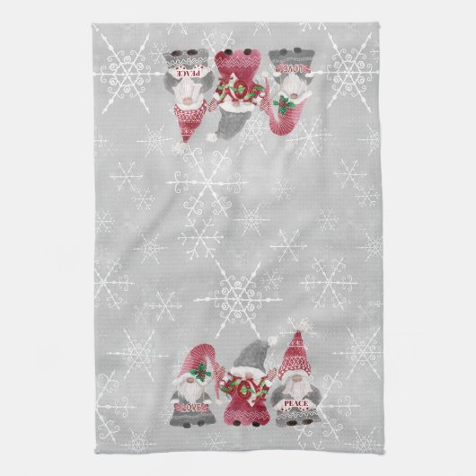 Winterschneeflocken Gnomes Liebe Joy Peace Wasserc Geschirrtuch (Vertikal)
