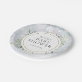 Winterschneeflocken Grüne Kinderdusche Pappteller (Schrägansicht)