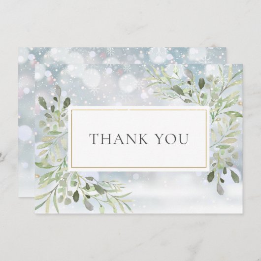 Winterschneeflocken Grünfoliage Dankeskarte (Vorne/Hinten)