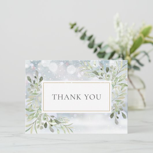 Winterschneeflocken Grünfoliage Dankeskarte (Stehend Vorderseite)