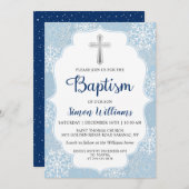 Winterschneeflocken Hellblauer Silberner Taufe Einladung (Vorne/Hinten)