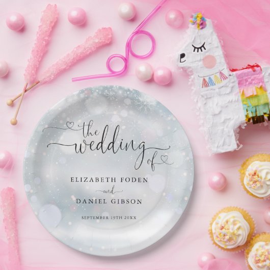 Winterschneeflocken Herzensskripte Hochzeit Pappteller (Party)