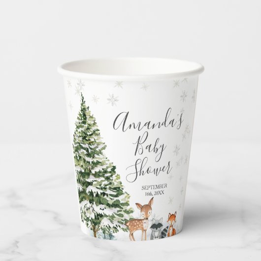 Winterschneeflocken Hirschtierwald Pappbecher (Rückseite)