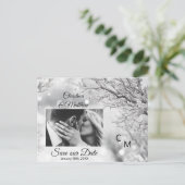 Winterschneeflocken Hochzeit RETTE UNSER DATUM | F Ankündigungspostkarte (Stehend Vorderseite)