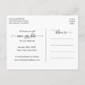 Winterschneeflocken Hochzeit RETTE UNSER DATUM | F Ankündigungspostkarte (Rückseite)