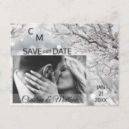 Winterschneeflocken Hochzeit RETTE UNSER DATUM | F Ankündigungspostkarte