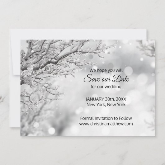 Winterschneeflocken Hochzeit RETTE UNSER DATUM | F Save The Date (Rückseite)