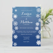 Winterschneeflocken-Hochzeit von Weiß und Navy Einladung (Stehend Vorderseite)