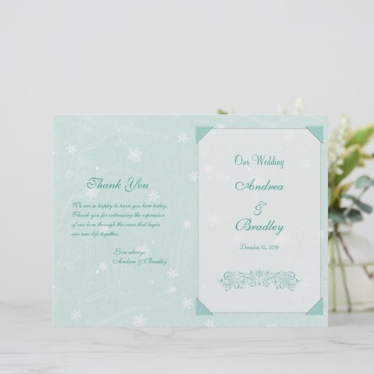 Winterschneeflocken-Hochzeitsprogramm (Stehend Vorderseite)