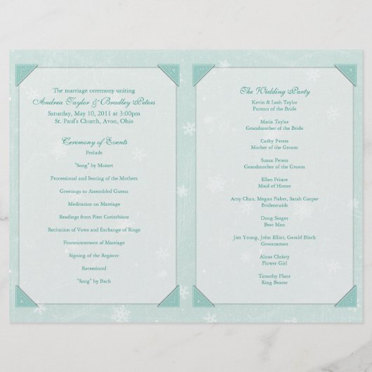 Winterschneeflocken-Hochzeitsprogramm (Rückseite)
