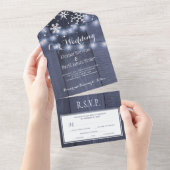 Winterschneeflocken Holzleuchten rustikale Hochzei All In One Einladung (Abreißen)