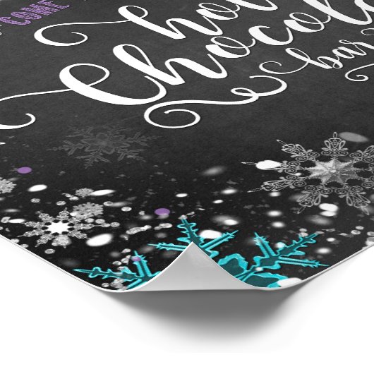 Winterschneeflocken Hot-Chocolate Bar Table-Zeiche Poster (Ecke)
