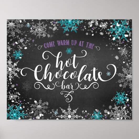Winterschneeflocken Hot-Chocolate Bar Table-Zeiche Poster (Vorne)