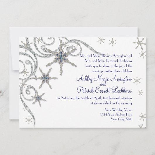 Winterschneeflocken im Bling Swirl Hochzeitskarte Einladung (Vorderseite)