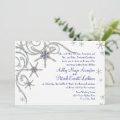 Winterschneeflocken im Bling Swirl Hochzeitskarte Einladung (Stehend Vorderseite)