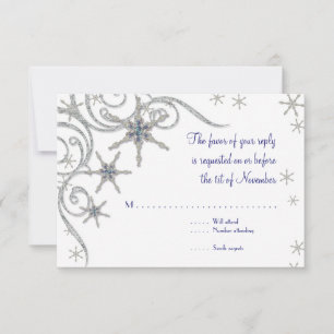 Winterschneeflocken im Bling Swirl Hochzeitskarte RSVP Karte