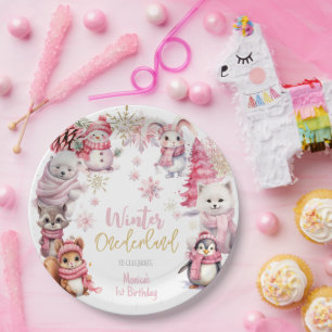 Winterschneeflocken im Glitzer der Nationalstaaten Pappteller