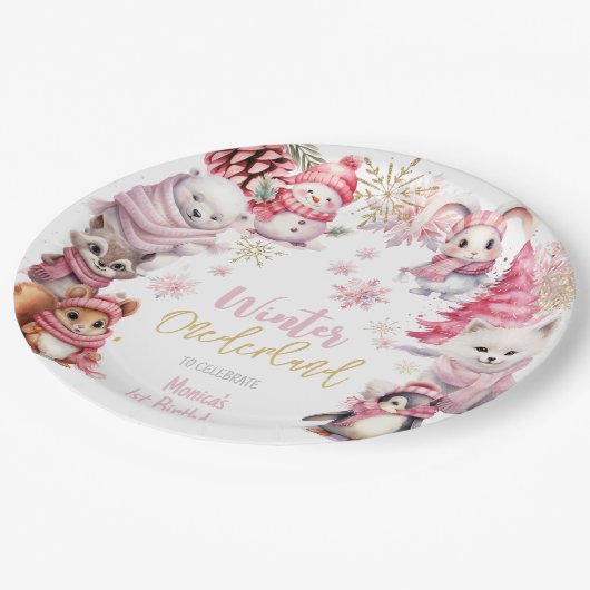 Winterschneeflocken im Glitzer der Nationalstaaten Pappteller (Schrägansicht)