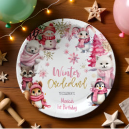 Winterschneeflocken im Glitzer der Nationalstaaten Pappteller