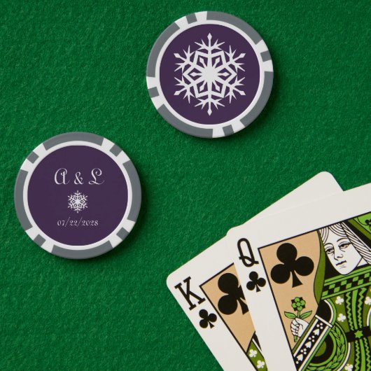 Winterschneeflocken im Lila Pokerchips (Pokertisch (doppelt))
