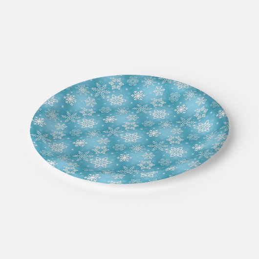 Winterschneeflocken im Wasser Pappteller (Schrägansicht)