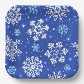 Winterschneeflocken in Blau Pappteller (Vorderseite)