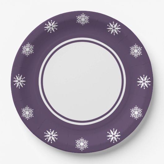Winterschneeflocken in Lila Papierplatte Pappteller (Vorderseite)