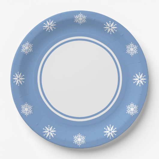 Winterschneeflocken in Periwinkle Papierplatte Pappteller (Vorderseite)