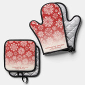 Winterschneeflocken in Rot Niedlich Ombre Weihnach Ofenhandschuh & Topflappen-Set (Vorderseite/Rückseite)